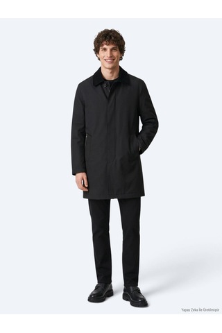 Kip Siyah Regular Fit Gömlek Yaka Casual Dokuma Pardösü