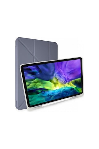 Apple Uyumlu iPad 8. Ve 9. Nesil 10.2 Inç Kılıf Kalemlikli Premium Standlı Kılıf Trifolding Gri Kılıf