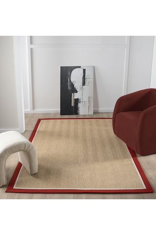 Mariesse Home Çift Bordürlü Hasır Dokulu Sisal Salon Mutfak Koridor Kesme Yolluk Dokuma Makine Halısı Çiftbördürlüsisal 665bej-krembordo