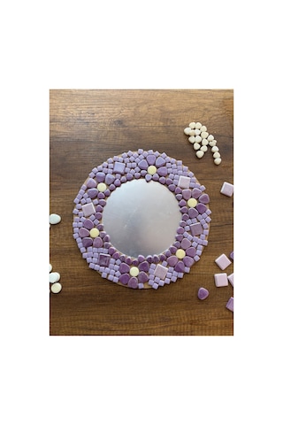 30x30cm Yuvarlak Pleksi Aynalı Yetişkin Mozaik Set Başlangıç Seviye Mor Tonlar