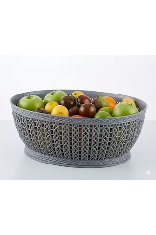 Yuvarlak Örgü Sepet 3,5 Lt Round Knitting Basket 3,5 L Gri