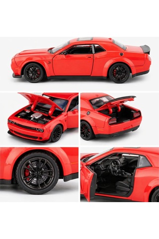 Dodge Challenger 1:24 Ölçek Diecast Metal Model Araba Sesli Ve Işıklı Kapı Kapılar Açılır