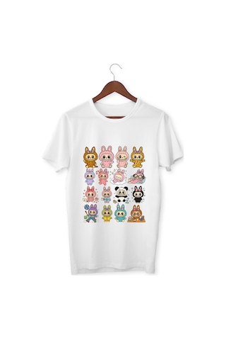 Labubu Tişört Labubu Çocuk T-shirt Labubu Yetişkin Unisex Tişört Beyaz