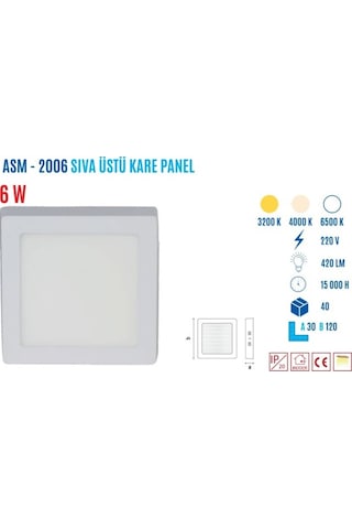 Ycl Asm-2006G 6W Sıvaüstü Kare Günışığı Led Panel