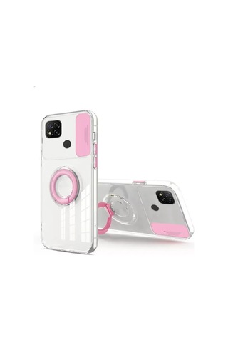 Ally Xiaomi Redmi 9c Kılıf Sürgülü Kamera Lens Korumalı Yüzük Standlı Silikon Kılıf- 5775 Şeffaf