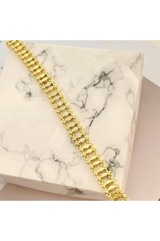 Kuyumcu Model Bileklik Vintage Arpa Bileklik Zirkon Çelik Kararmaz Xuping 14ayar Gold 17+3cm Gold