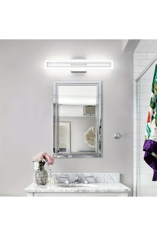 Fastbuy Beyaz 24'' Led Ayna, Fırçalanmış Nikel Montaj, 6000k Duvar Montaj Banyo Lavabo Işıklı Beyaz