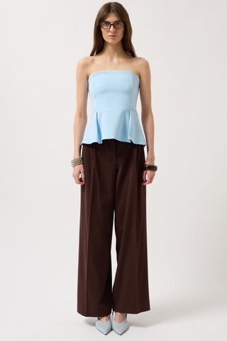 Pileli Straplez Bluz Antrasit Melanj