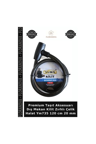 Premium Taşıt Aksesuarı Dış Mekan Kilit Zırhlı Çelik Halat Ym735 120 Cm 20 Mm
