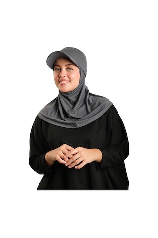 Hürrem Bone Antrasit Pratik Hazır Geçmeli Şapkalı Tesettür Eşarp Viskon Düz 2513 25 antrasit