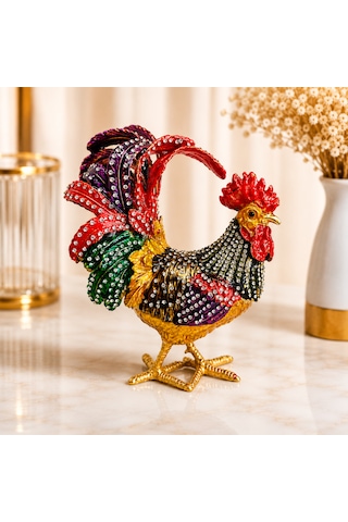 Kristal Taşlı Horoz Biblo Battal Boy 19x15 Cm Dekoratif Masaüstü Süsü Şans, Bereket Ve Güç Sembolü Hediyelik Ev & Ofis Dekoru Siyah