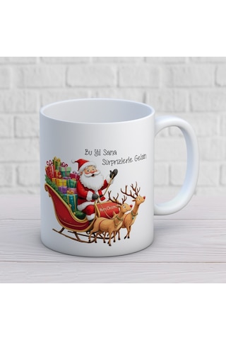 Noel Baba Figürlü Yılbaşı Temalı Hediyelik Kupa Beyaz