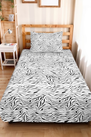 Zebra Siyah Genç Odası Tek Kişilik Dekoratif Pike Takımı - Bohem 160x220 Cm Kapitone Yatak Örtüsü Mistik Yün Rüyası