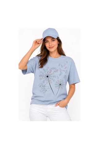 Bayloranzzo Ride With Joy %100 Pamuk Heavy Cotton Premium Kalite Kadın Tişört Gri