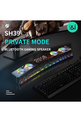 Gaming Kablosuz Bluetooth Speaker Hoparlör Renkli Rgb Işıkları, 12w Güçlü Sesi Dijital Saat Ve Alarm