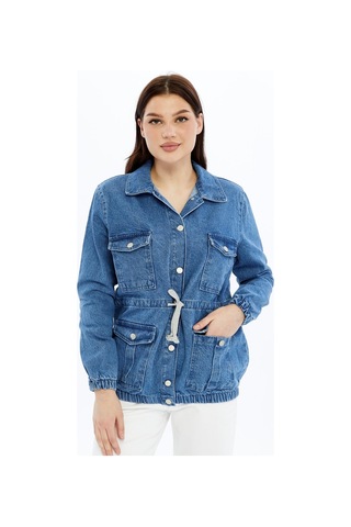 Selectmoda Kadın Denim Cepli Kot Ceket Mont Mavi