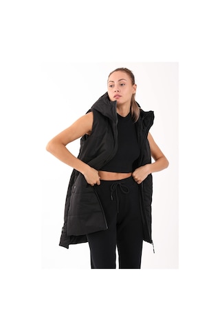 Maraton Sportswear Comfort Kadın Kapşonlu Kolsuz Basic Siyah-siyah Yelek 21402-siyah-siyah Siyah - Siyah