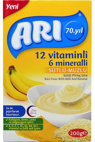 Arı 12 Vitaminli 6 Mineralli Sütlü Muzlu 6+ Ay Pirinç Unu 200 G