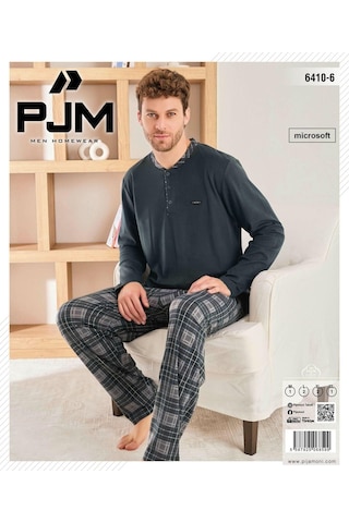 Pijamoni Erkek Düğme Yaka Kışlık Mikrosoft Likralı Pijama Takımı 6410/6 - 1 Adet Antrasit