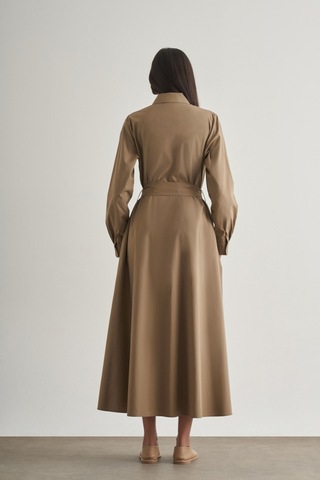 Mizalle Premium Saf Pamuk Mocha Rengi Piliseli Uzun Elbise Çok Renkli