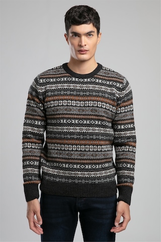 Adriel Erkek O Yaka Kazak Antrasit-safran Desenli-21056 Antrasit