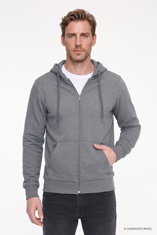 AC&Co / Altınyıldız Classics Erkek Antrasıt Melanj Standart Fit Normal Kesim Kapüşonlu Fermuarlı Sweatshirt Antrasit