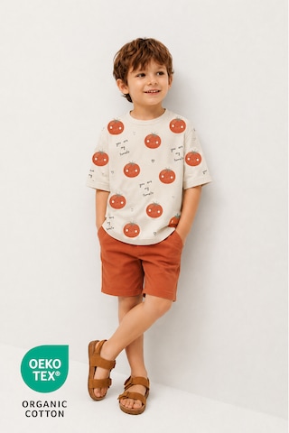 Luppinos Pamuk Baskılı Bisiklet Yaka Çift Cepli Bebek - Çocuk Tshirt Şort Set Kiremit - Beyaz