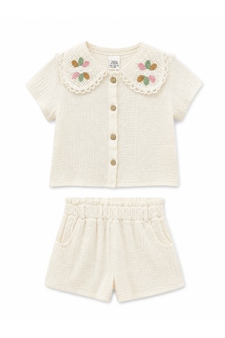 Baby Lory Kids Store Kız Çocuk Dantel Yaka Detaylı Takım Beyaz
