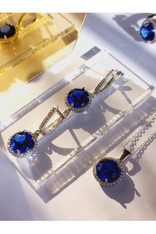 Gümüş Tanzanit Taşlı Vintage Tasarım Damla Kadın Set4
