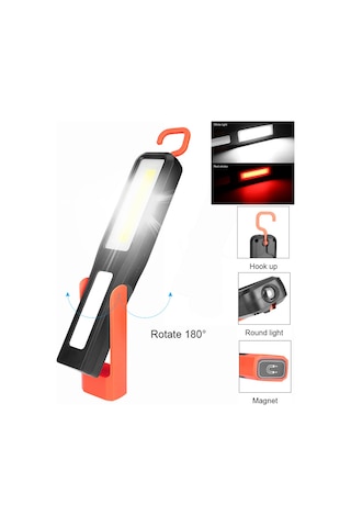 Led Işık Cob Manyetik Aydınlatma Şarj Edilebilir Kırmızı - Siyah