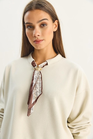 Shade Kadın Fular Detaylı Pamuklu Ottoman Sweatshirt 6931 60283689 - Bej