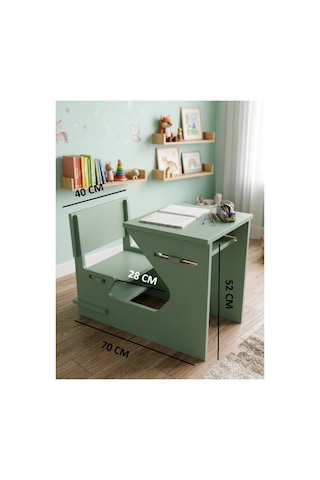 Ergonomik Ahşap Çocuk Çalışma Masası Ve Sandalyesi Seti, Aktivite, Oyun Ve Okuma Masası Seti, Montessori Ahşap Çocuk Aktivite Masası Ve Sandalyesi Yeşil