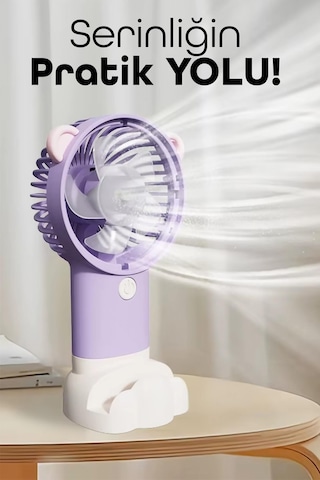 Şarjlı Telefon Standlı Mini El Fanı Seyahat Masaüstü Vantilatör Taşınabilir Mini Fan Mor 0808