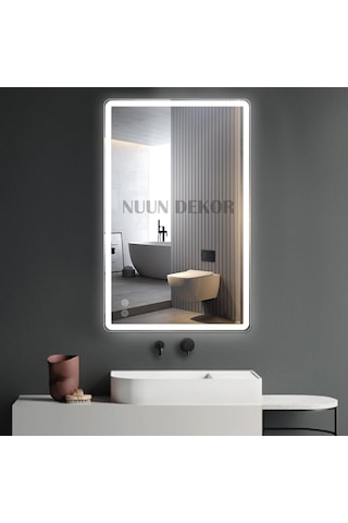 100x80 Cm Buğu Çözücülü Di Kdörtgen Ayna Di Mmer Özelli Kli Beyaz