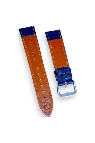 20mm Saffiano Hakiki Dana Derisi El Yapımı Saat Kordonu Lacivert