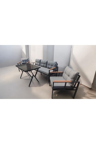 Pimango Pi Elize Bahçe Balkon Mobilyası Gri 3+1+1 Ve Perla Masa Gri