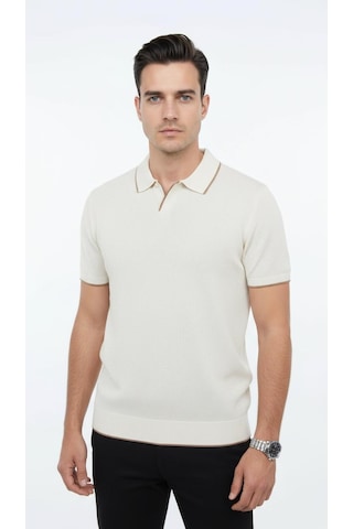 Plus Scorpion Erkek Pike Dokulu Triko Polo Yaka Tişört Slim Fit Şerit Detaylı Yazlık Model Bej