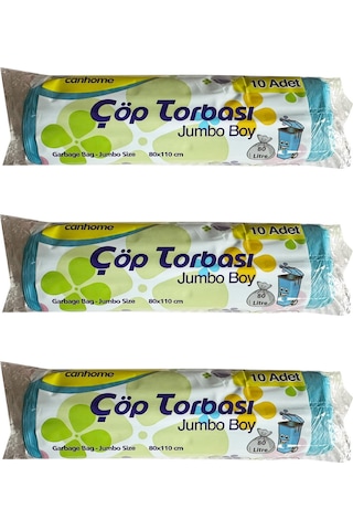 Canhome Jumbo Boy Çöp Torbası Poşeti Mavi 80 L 3 x 10'lu 210 G 80 x 110 CM