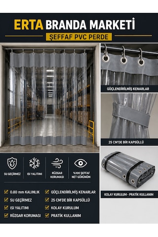 2,80 Metre X 3 Metre Şeffaf Pvc Branda Perde 0,80 Mm Kapsüllü Sanayi Oto Yıkama Kafe Veranda Teras