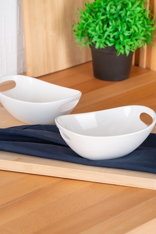 Acar Bianco Perla Oval Kulplu Kase - 16.5 Cm