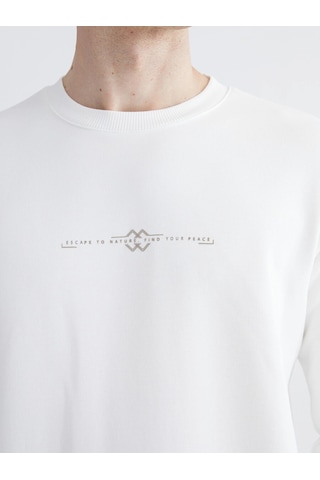 LC Waikiki Lcwaıkıkı Classic Beyaz Bisiklet Yaka Baskılı Erkek Kalın Sweatshirt Ecru