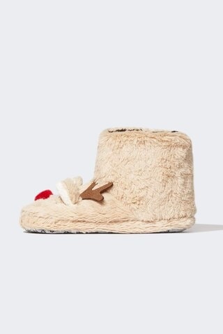 Defacto Kız Çocuk Yılbaşı Geyik Temalı Pelüş Ev Botu Y4305a623wnbn45 Kahve Kahverengi