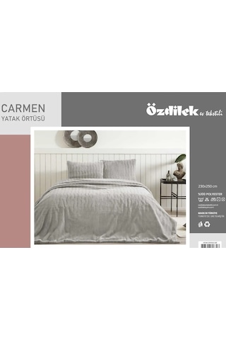 Özdilek Carmen Kürklü Peluş Doku Çift Kişilik Yatak Örtüsü 230x2 Gri
