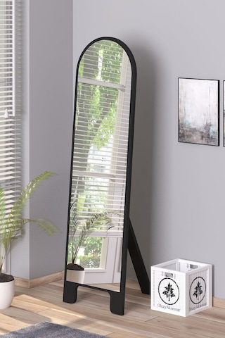 Siyah 150x43 Cm Ayaklı Tek Kubbeli Salon Antre Çocuk Odası Banyo Wc Yatak Odası Boy Aynası Siyah