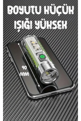 Çakarlı Ledli Şarjlı 9 Uv Işıklı Sos Acil Durum Anahtarlık Mini El Feneri 130 Lümen 3w 47740 Şeffaf