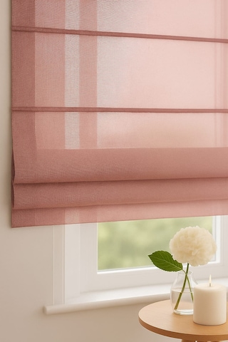 Katlamalı Tül Perde Pembe Keten Tül, Modern Ve Şık Tasarım Pembe