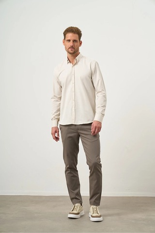 Morven Slim Fit Düğmeli Yaka Oxford Kolay Ütülenebilir Pamuklu Hediye Kutulu Uzun Kollu Gömlek 99ms004002650 Krem