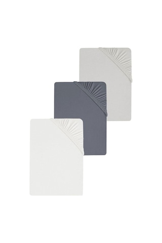 3 Adet Düz Pamuklu Tek Kişilik 80 X 200 + 30 Cm Lastikli Penye Çarşaf Gri-beyaz