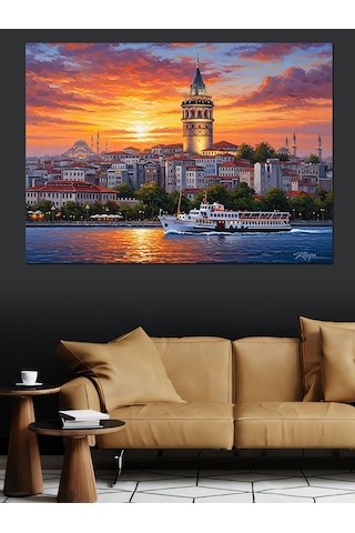 İstanbul Galata Kulesi Günbatımı Dekoratif Kanvas - Mdf Ahşap Tablo