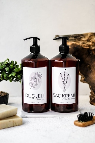 Lalezen Home Amber Plastik 1 Litre Çiçekli Duş Jeli + Saç Kremi